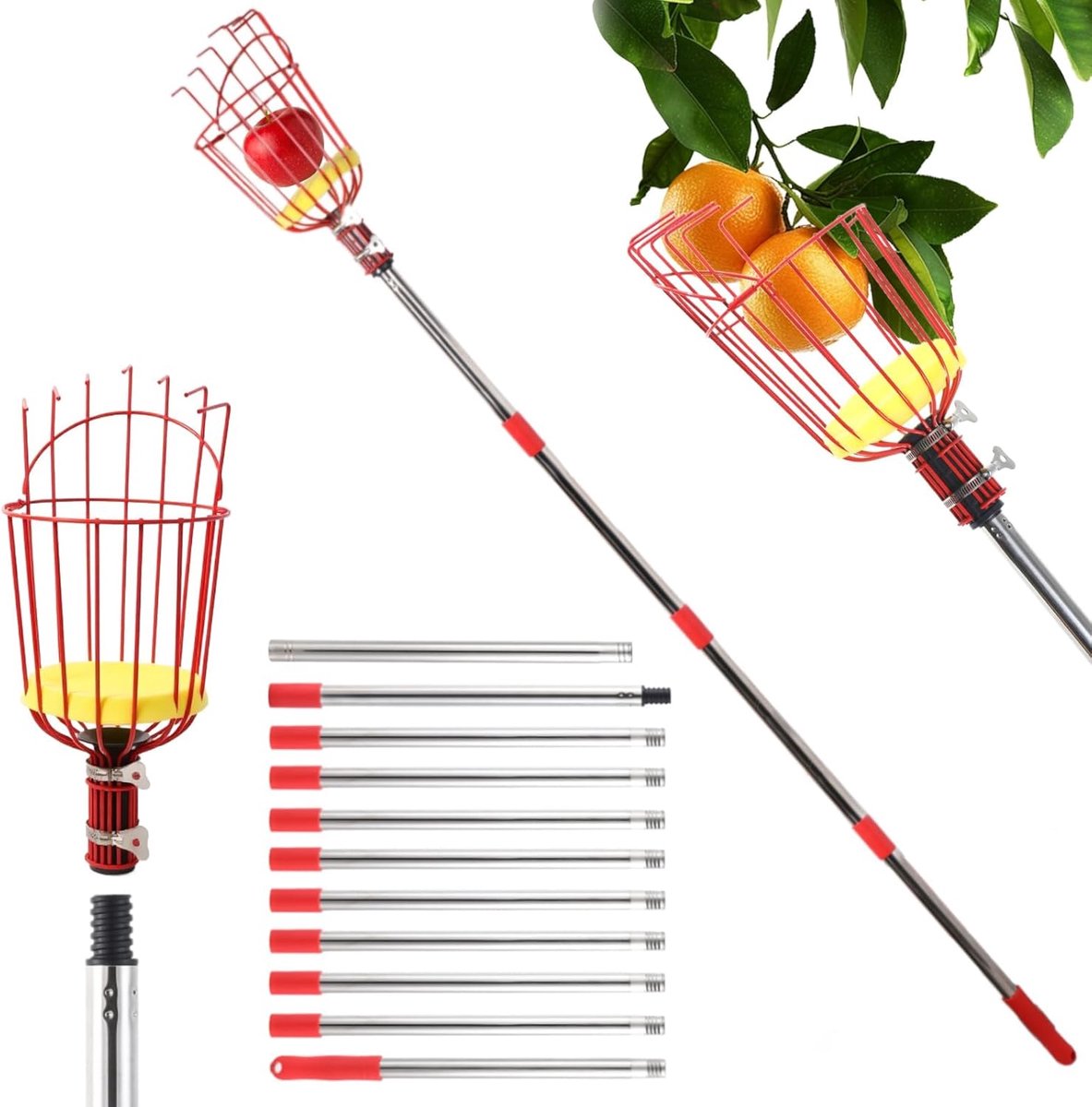 KZQ Telescopische fruitplukker 3,2 meter - Lichtgewicht roestvrijstalen stok - Stevige mand met schuimrubber en metalen klem - Geschikt voor appels en ander fruit - Blauw