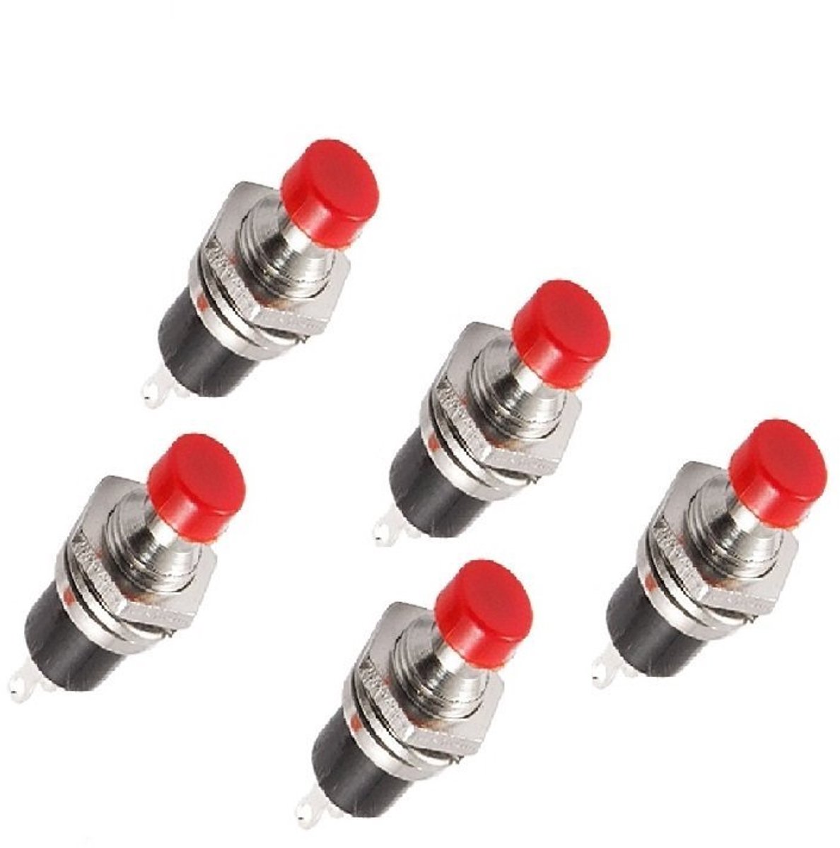 Mini drukknop schakelaar 5 stuks - rode knop - AC 250V 1A - ideaal voor projecten - ShopVlot