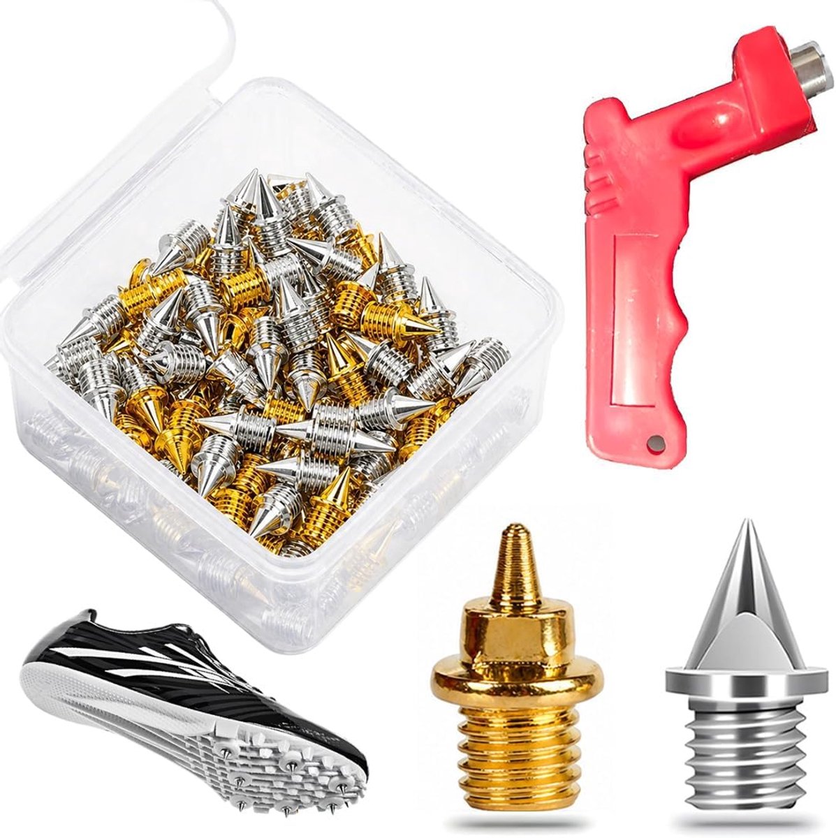 Atletiekspikes set van 32 - 6 mm - met rode krabber - uitstekende grip voor sprint 100-400 m - ShopVlot