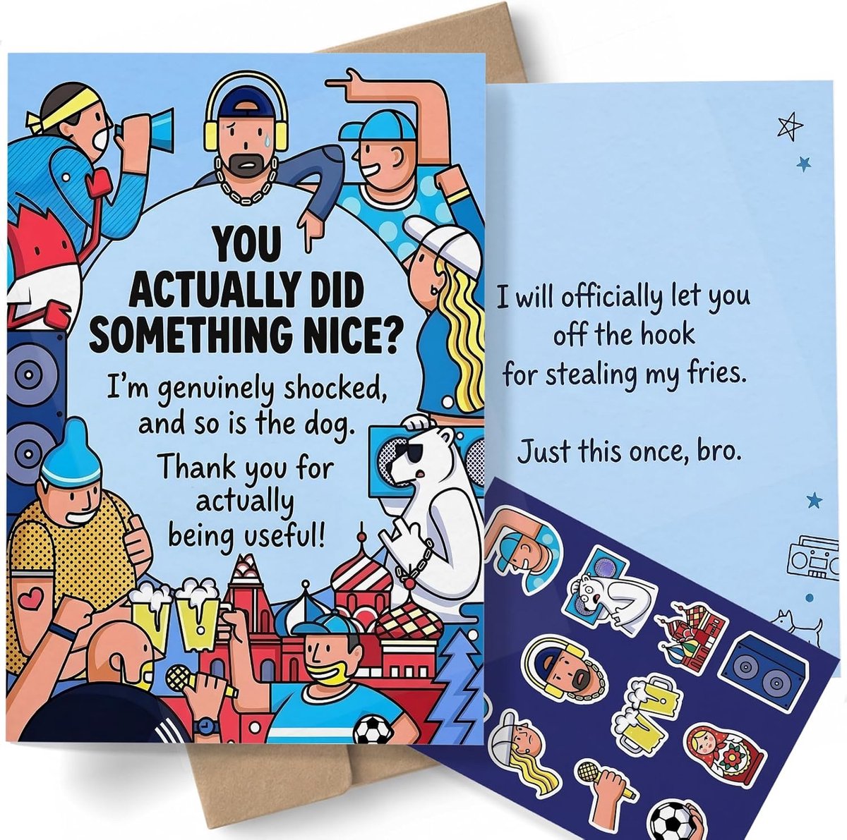 Grappige bedankkaart voor broer A5 - dubbelzijdig bedrukt - origineel design - met envelop en stickerset - ShopVlot