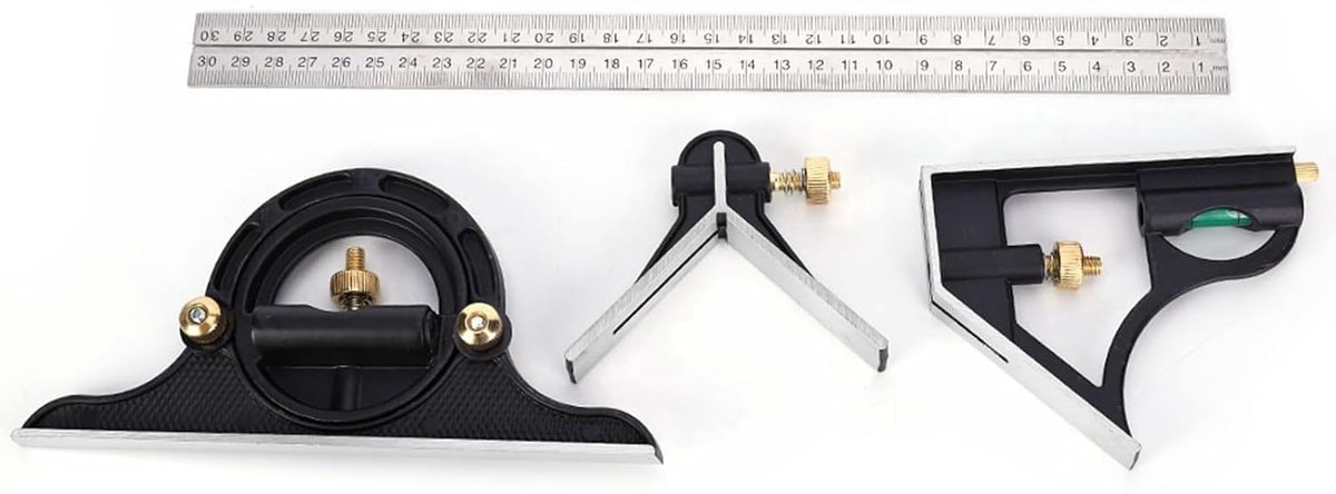 Meetlat 30 cm - RVS - 0-180° verstelbaar - ideaal voor houtbewerking - ShopVlot
