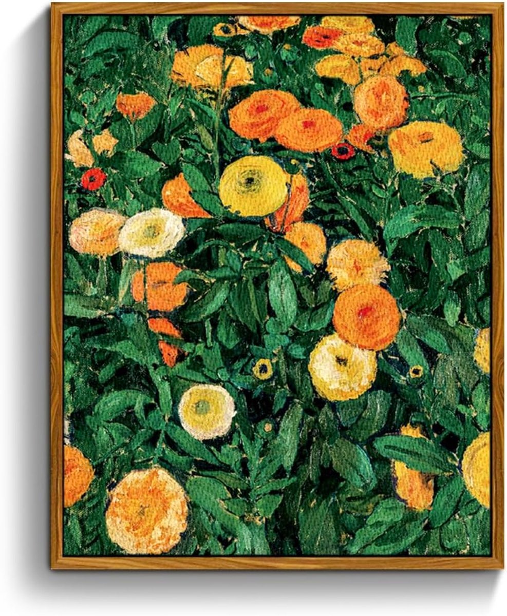 Muurdecoratie bloemen 20 x 25 cm - oranje bloemen - levendige uitstraling - perfect voor woonkamer - ShopVlot