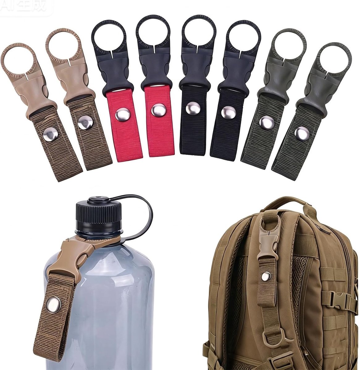 Riemflessenhouder 8 x - nylon riemclip - karabijnhaak - perfect voor outdoor activiteiten - ShopVlot