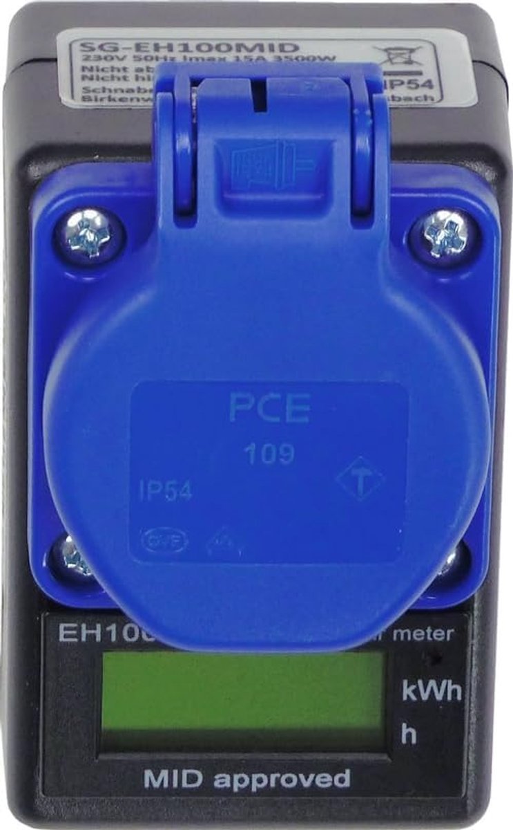 Energie- en uurmeter in stekkerdoos SG-EH100MID - gekalibreerd - LCD-display - meet energieverbruik - ShopVlot
