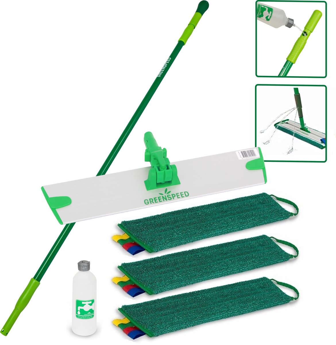 Greenspeed Sprenkler vlakmopset incl. 3 microvezel Twistmoppen - dweilen zonder emmer, zonder uitwringen