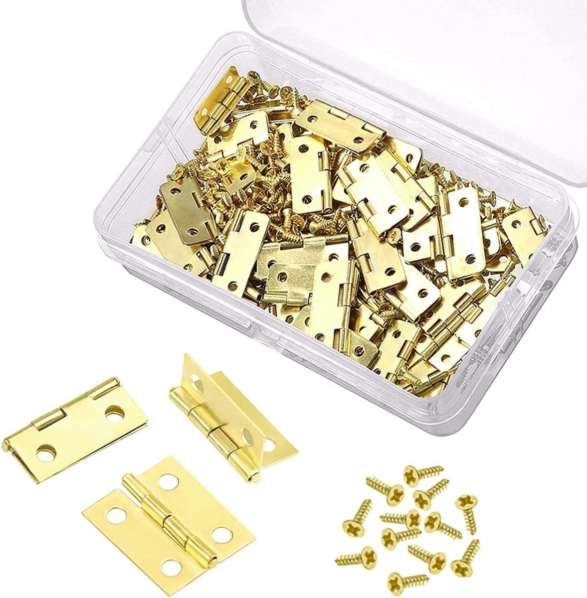 Mini scharnieren 50 stuks - messing - inclusief 200 schroeven - ideaal voor DIY projecten - ShopVlot