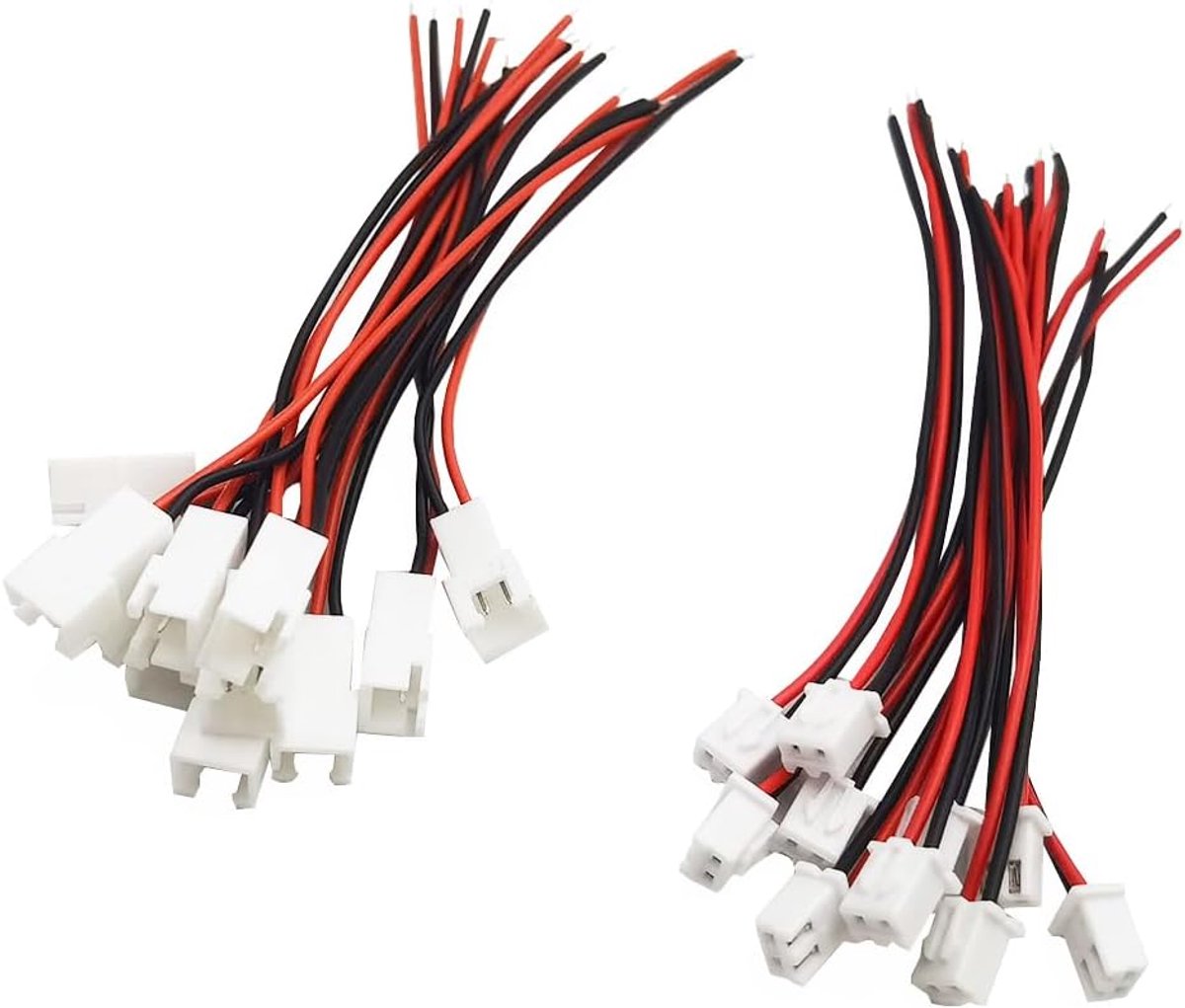 JST 1.25mm 2 Pin Stekkers - 30 Paar - Rood/Zwart - Betrouwbare verbinding voor elektronica - ShopVlot