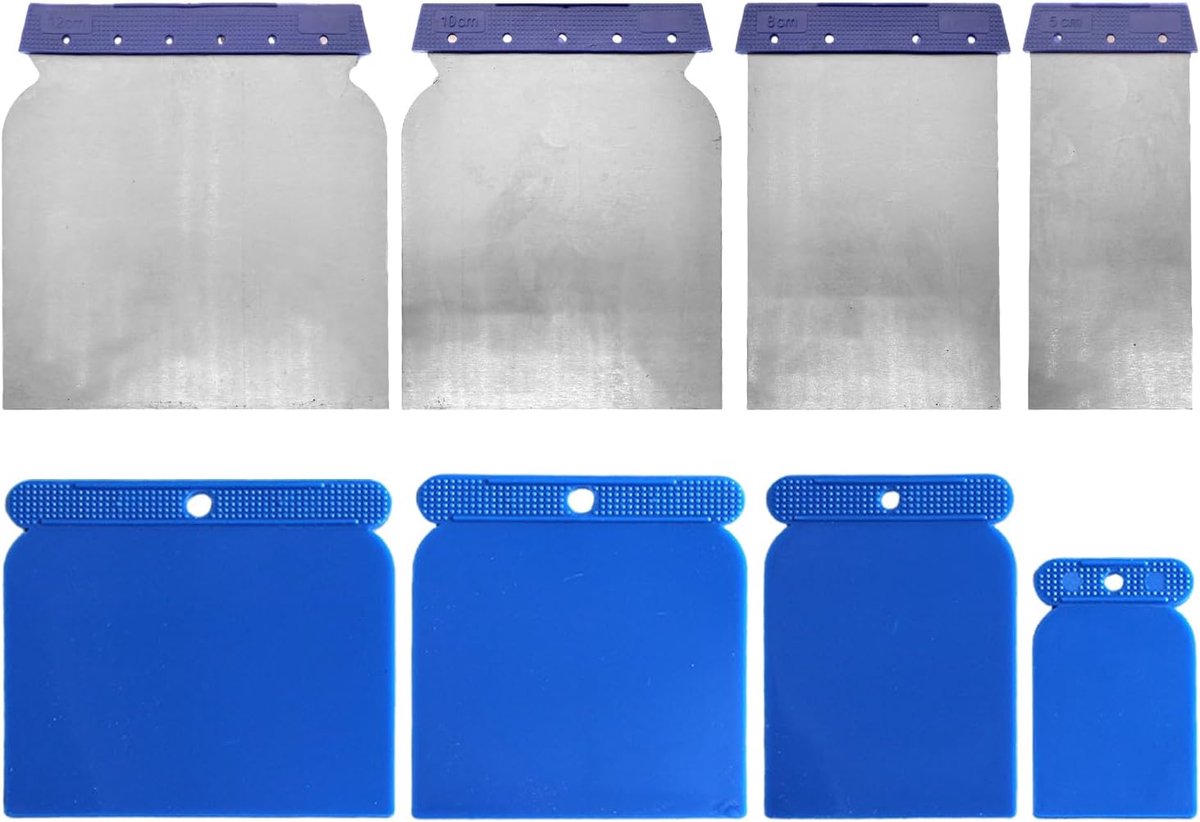 Kleine schrapers set 8 stuks - roestvrij staal en plastic - multifunctioneel - ideaal voor verf en stopverf - ShopVlot