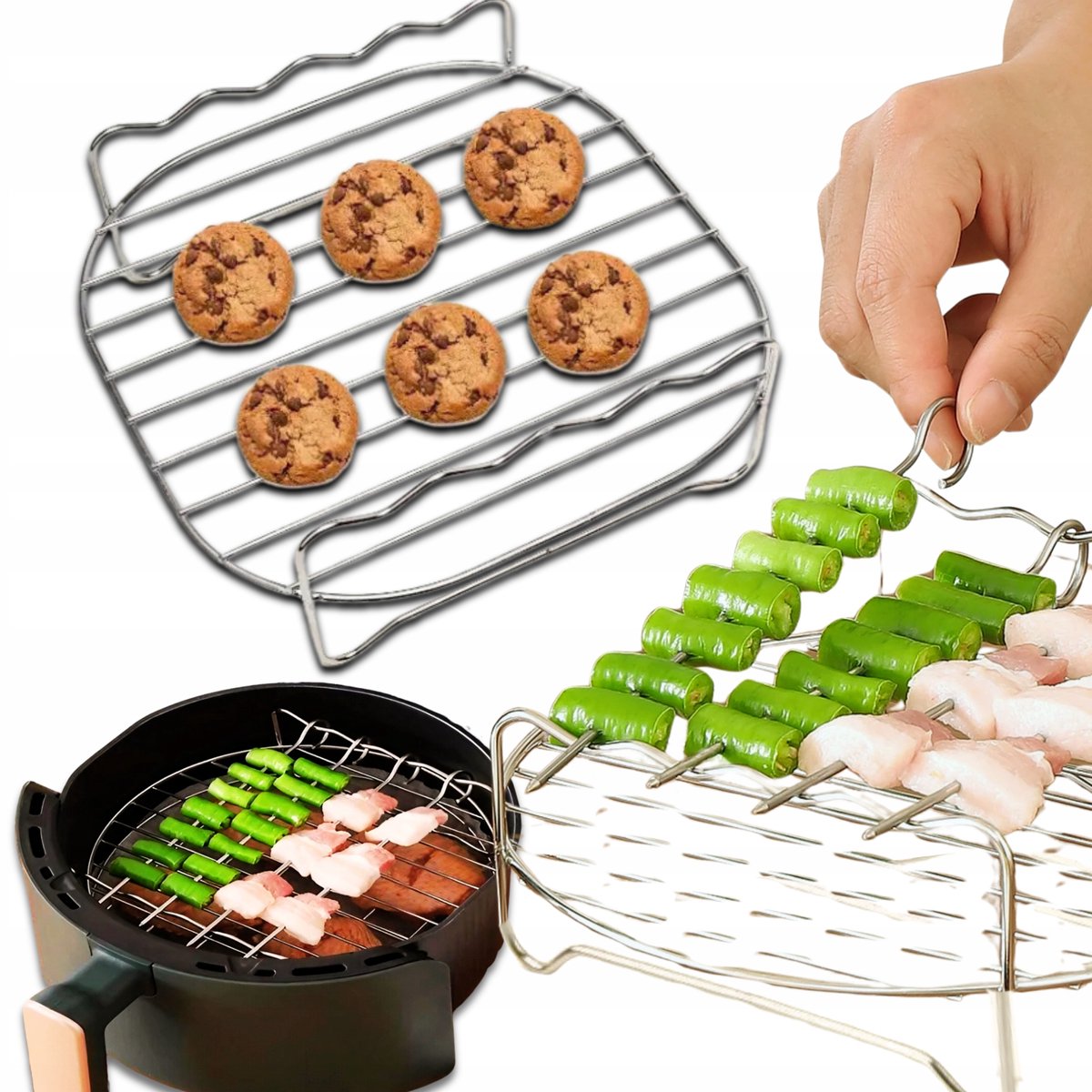 Airfryer Accessoires: Grillrooster met 4 Spiesjes voor Shasliek