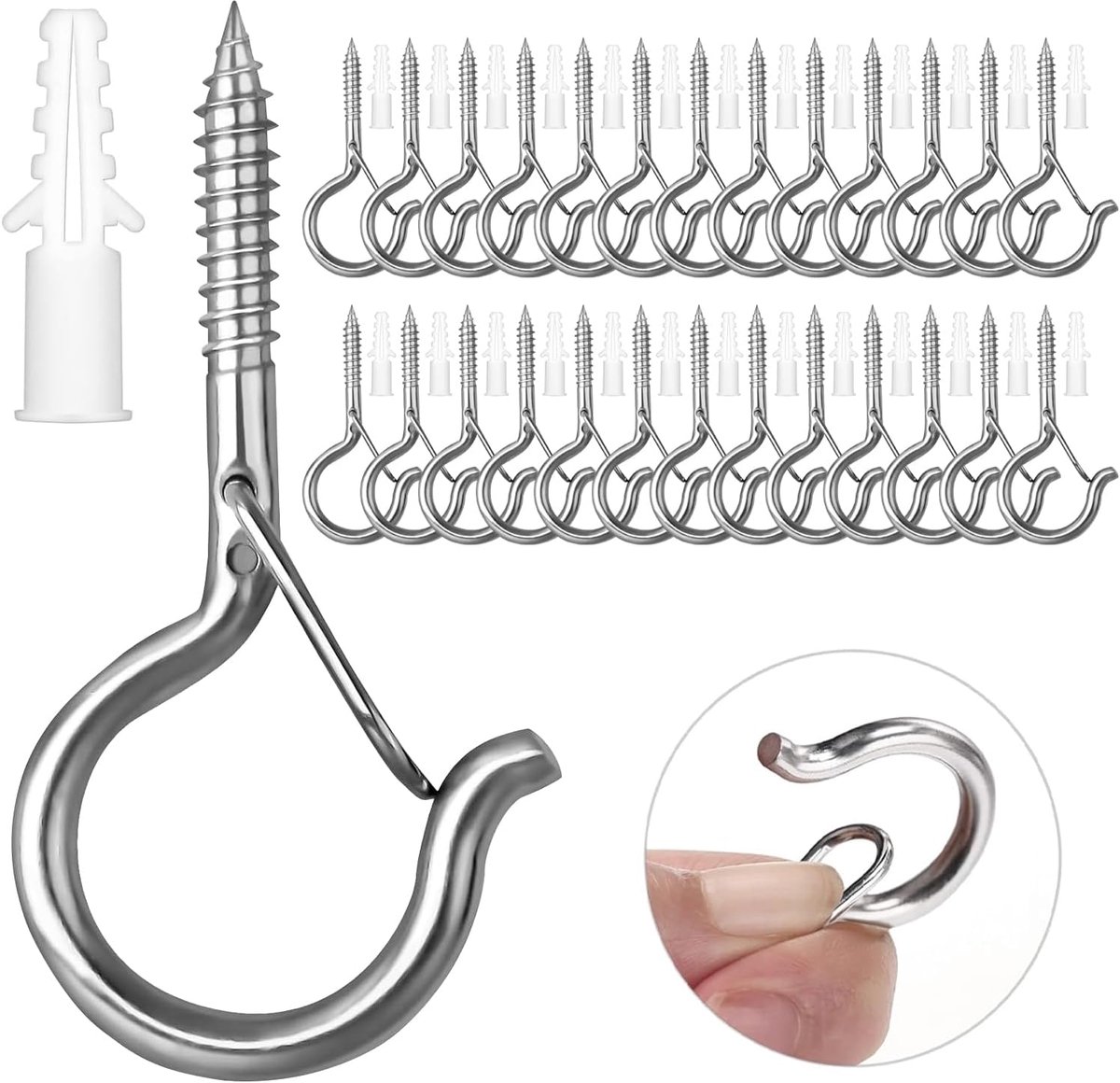 Screwhaken 50 Stuks - RVS met Veiligheidssluiting - Voor Hangstoelen en Plantenhangers - Maximale Veiligheid - ShopVlot