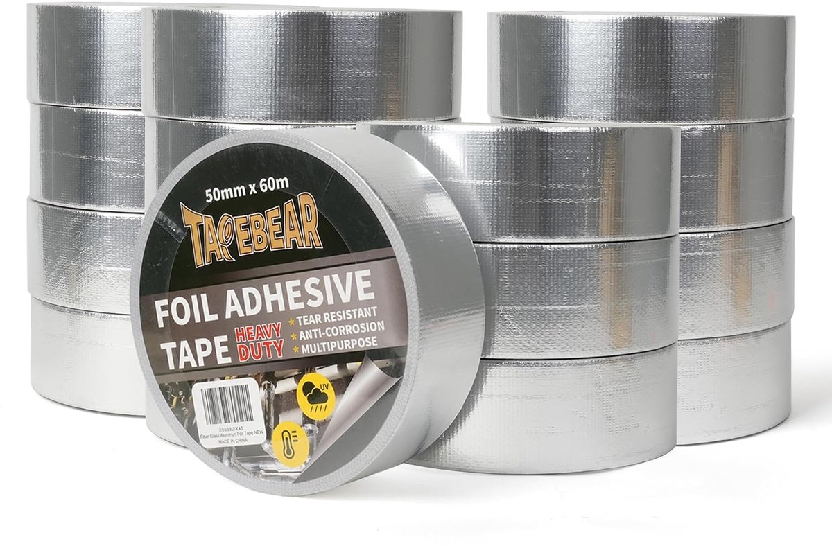 Aluminium tape 2 inch x 65 m - versterkt met glasweefsel - hittebestendig 80℃~100℃ - ideaal voor isolatie en reparatie - ShopVlot