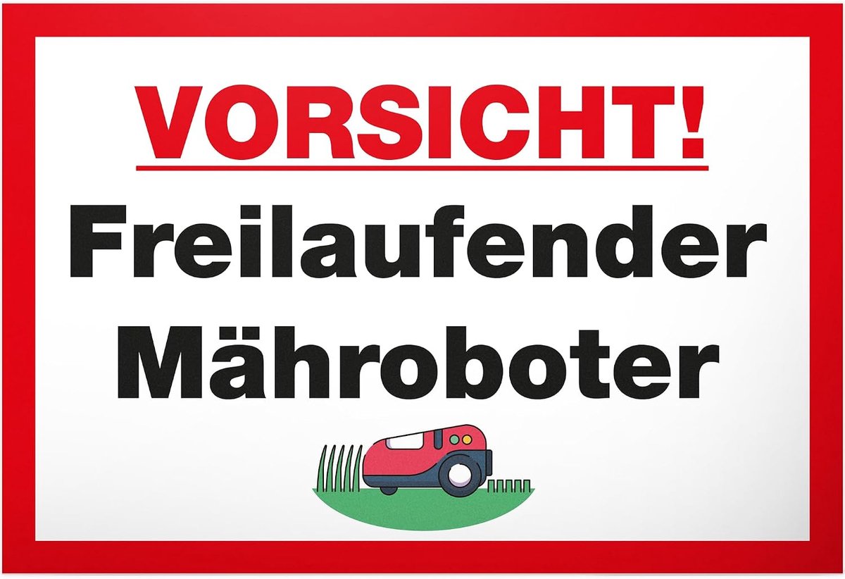 Waarschuwingsbord robotmaaier 30 x 20 cm - weerbestendig - grappige tuindecoratie - perfect cadeau voor tuinliefhebbers - ShopVlot