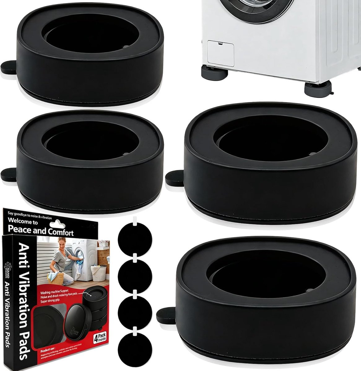 Wasmachine steunen 4 stuks - Antivibratie rubberen voeten - Universeel en niet-slip - ShopVlot