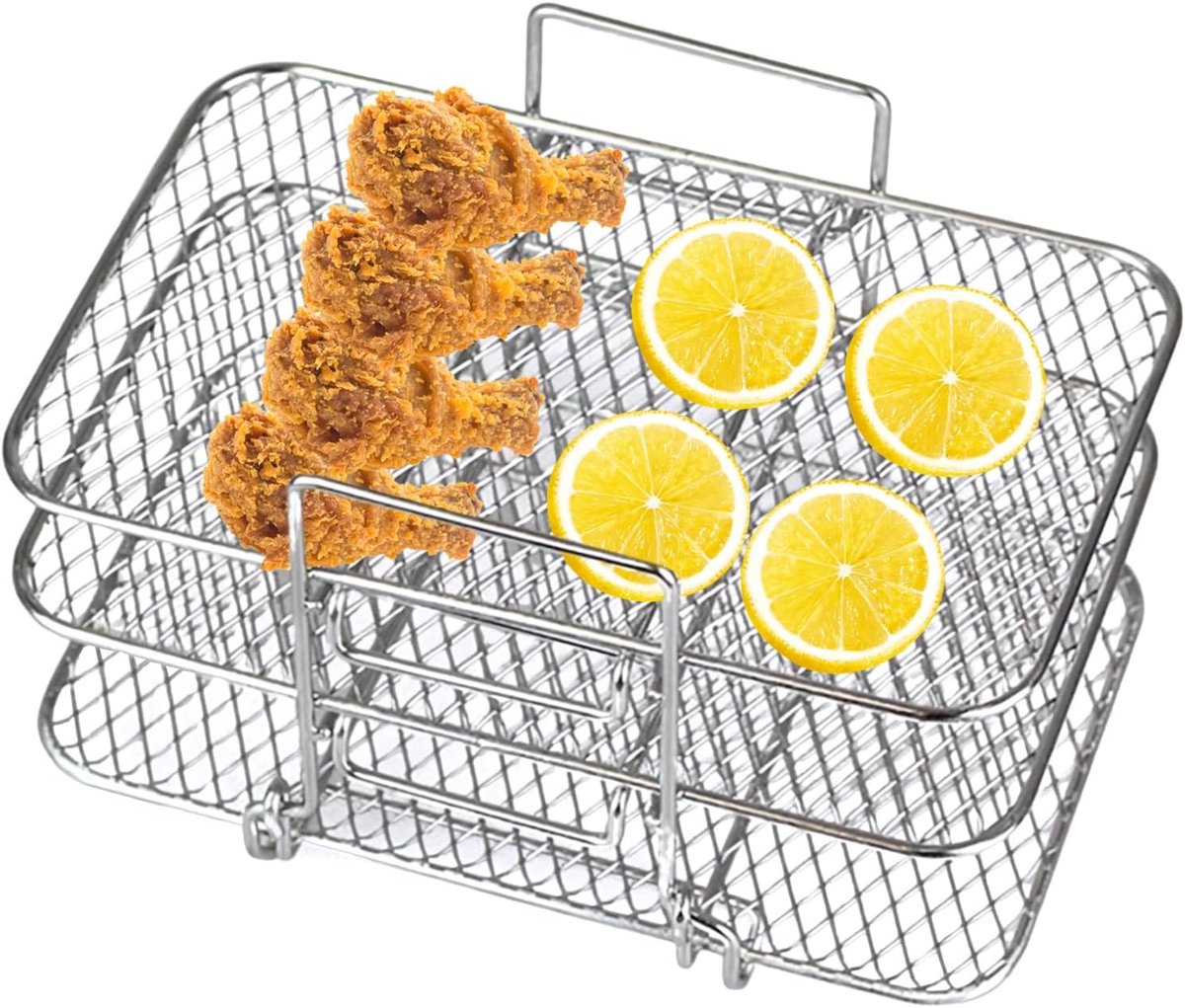 Air Fryer Rack 3 Laags - Stalen Droogrek - Stapelbaar - Perfect voor Air Fryer en Oven - ShopVlot