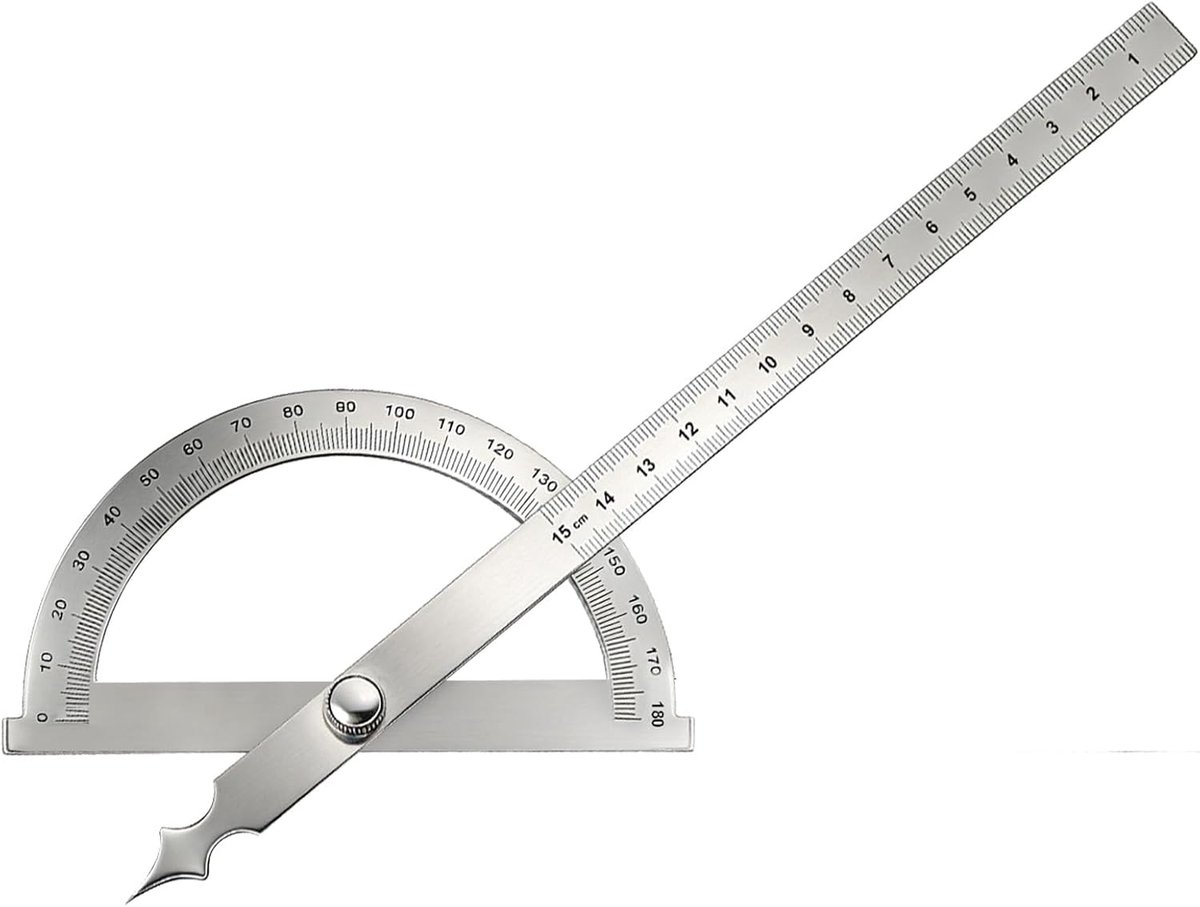 Hoekprotractor 150mm - roestvrij staal - met vergrendelingsschroeven - voor nauwkeurige metingen - ShopVlot