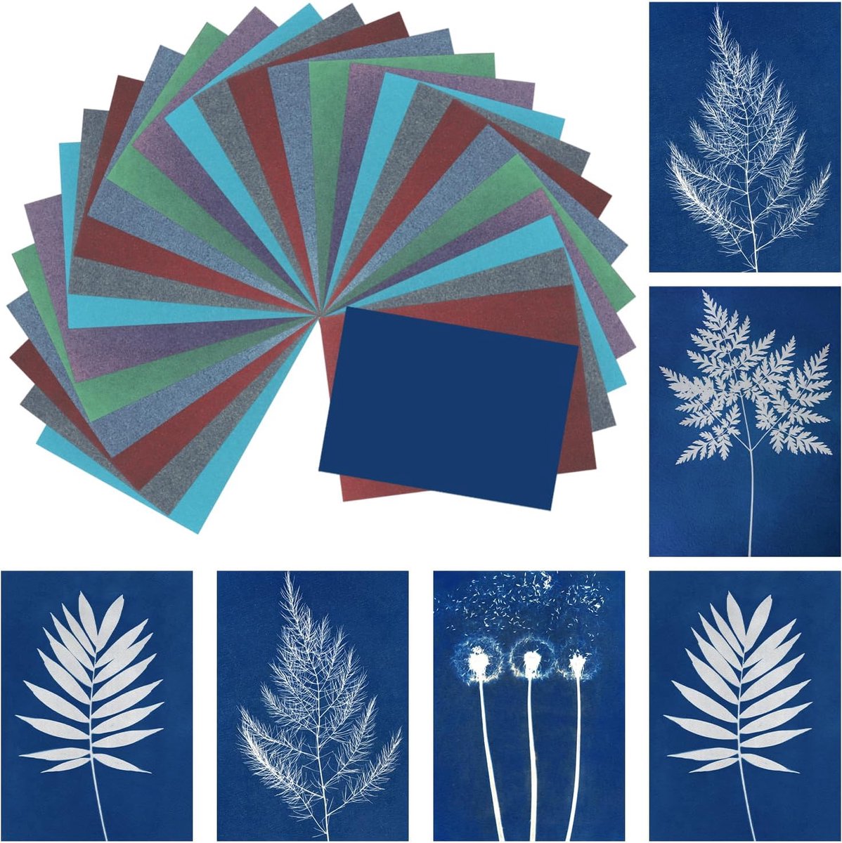 Cyanotype Papier, Kit van 24 vellen hooggevoelig zonnepapier voor kleurrijk knutselen voor volwassenen, DIY kunstproject, 11,7x8,3 inch (A4)