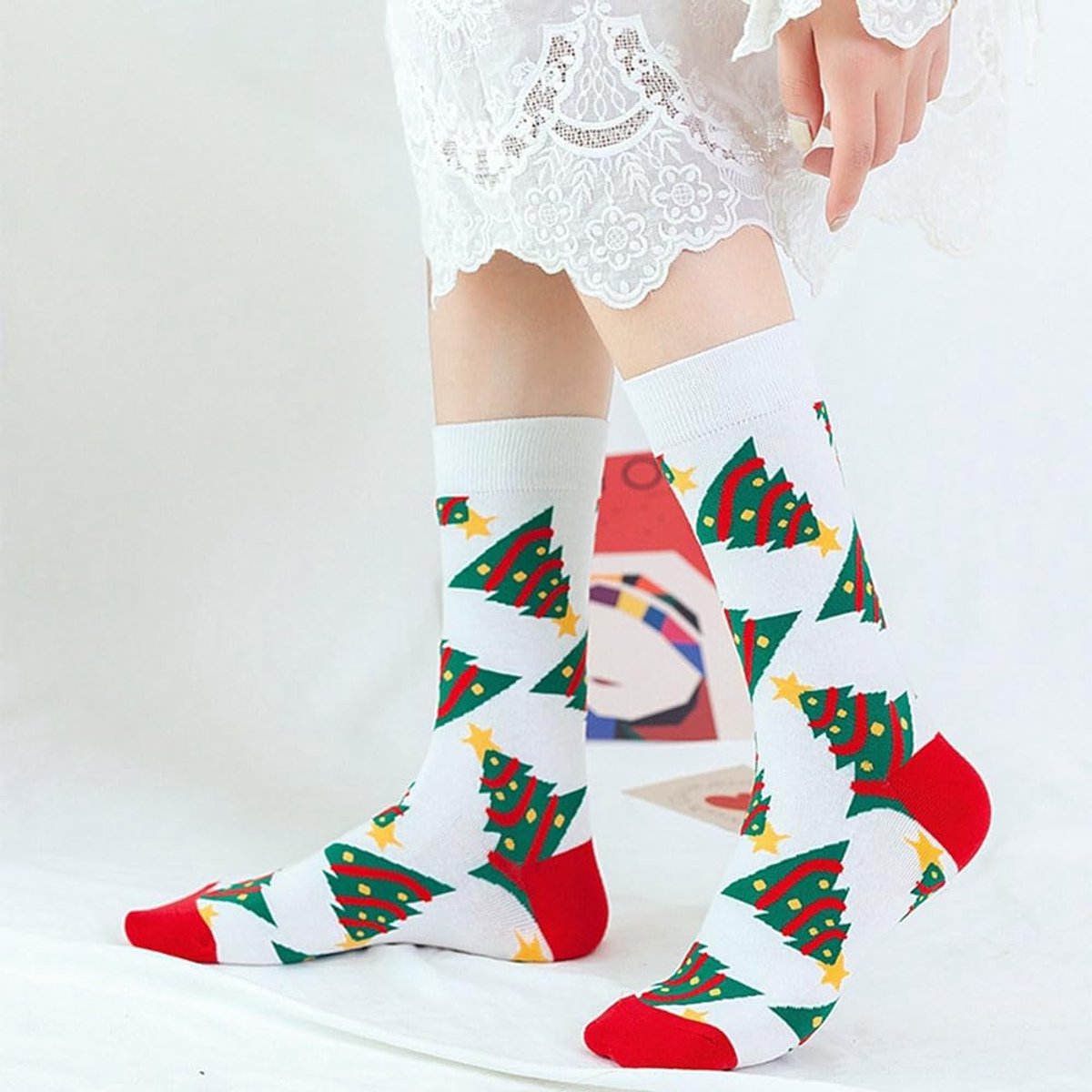 4 paar, kerstkous, voordelige kerstcadeaus, EU 37-44, kleurrijke kerstkousen van katoen met kerstdesign