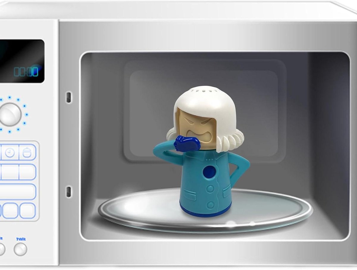 Magnetron Reiniger - Stoomreiniger Keuken - Magnetron Schoonmaken - Grappig Cartoon Ontwerp - 11 x 13.5 cm - Lichtblauw