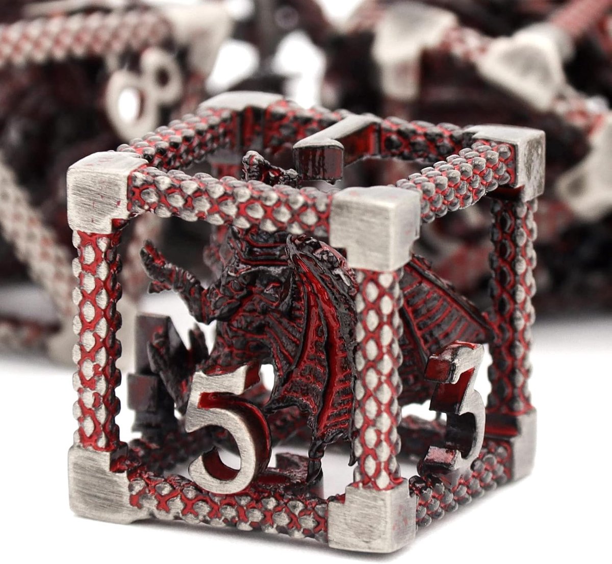 Würfel, Metall Spielwürfel Dungeons and Dragons Würfel Set HNCCESG Hohle 3D Drachen D&D Würfel Polyedrische Würfelset für Pathfinder MTG RPG DND Dice Set W20 W12 W10 W8 W6 W4 (3D-Blutrot)