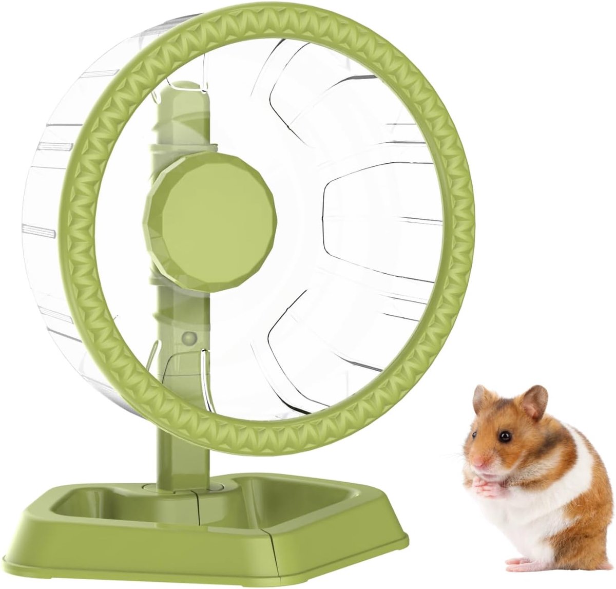 Wiel voor Hamster, Stille Renwiel met Vloeiende Rotatie en Instelbaar Onderstel, Geschikt voor Kleine Dieren Syrische Hamster, Dwerghamster, Gerbils, Muizen (Groen, Gemiddeld (19.5cm))