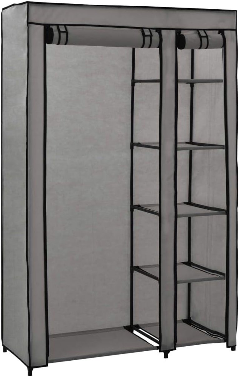 Yorten Vouwkast, stof, kledingkast, grijs, 110 x 45 x 175 cm, stoffen kast, campingkast, garderobe, kast, rek, textielkast