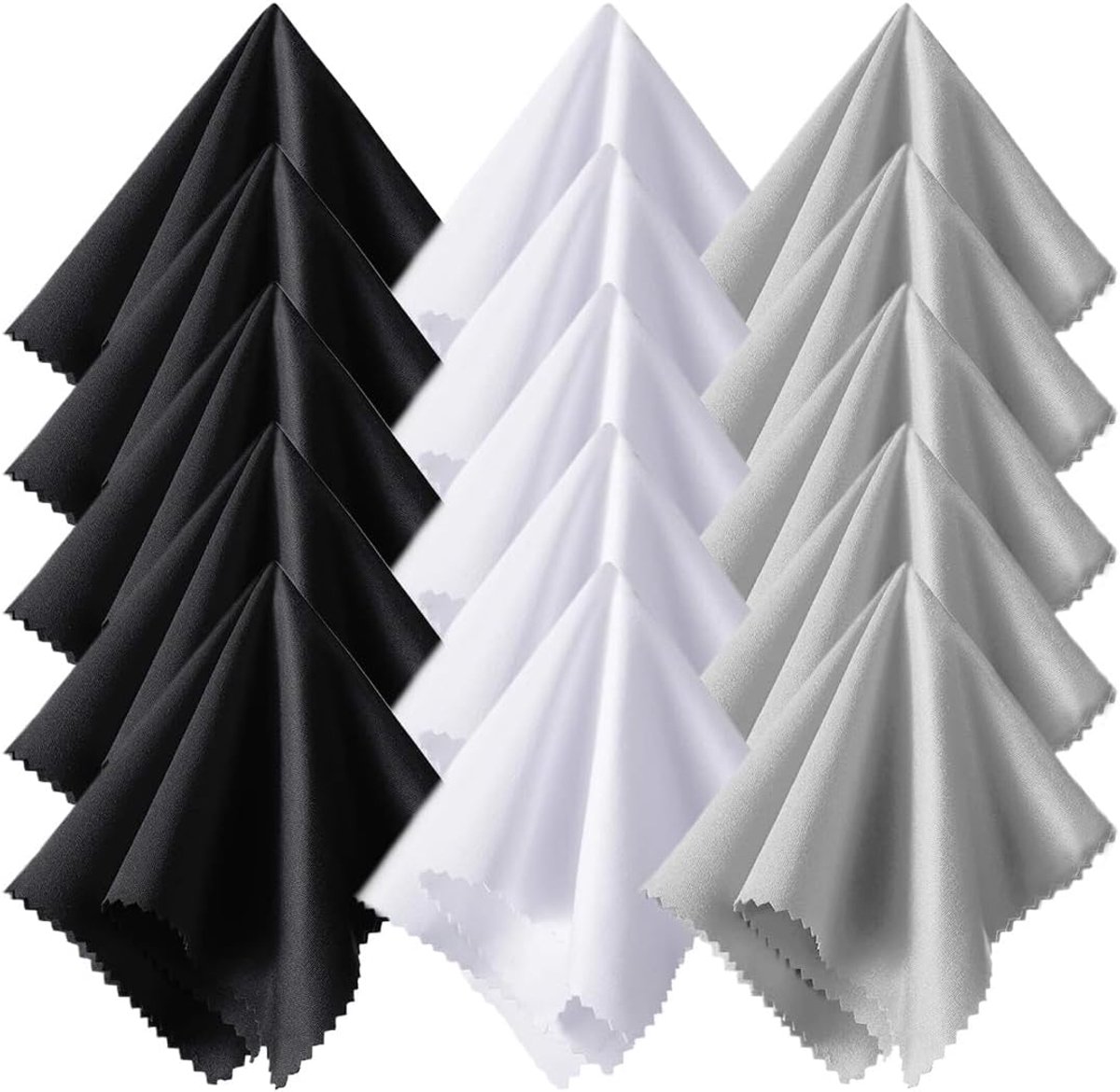 15 stuks brillenpoetsdoek, brillenpoetsdoek, microvezel-reinigingsdoekjes voor het reinigen van lenzen, brillen, beeldschermen, tablets, zwart, wit, grijs