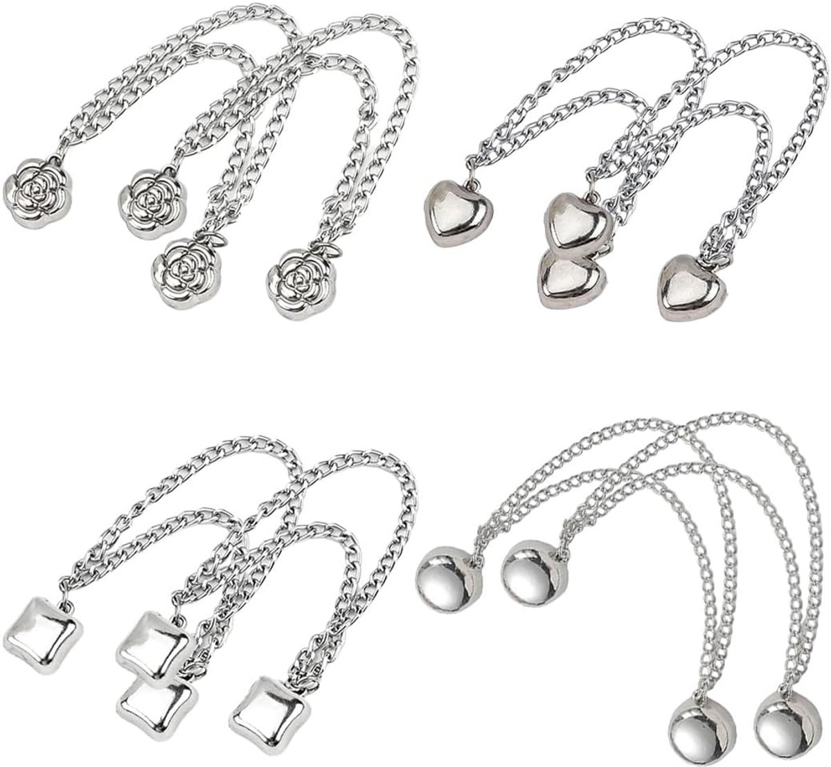 Set van 4 broekclips met ketting, magnetische naadloze zoomclips, No-Sew magnetische broche voor mouwen en rokken, zilver