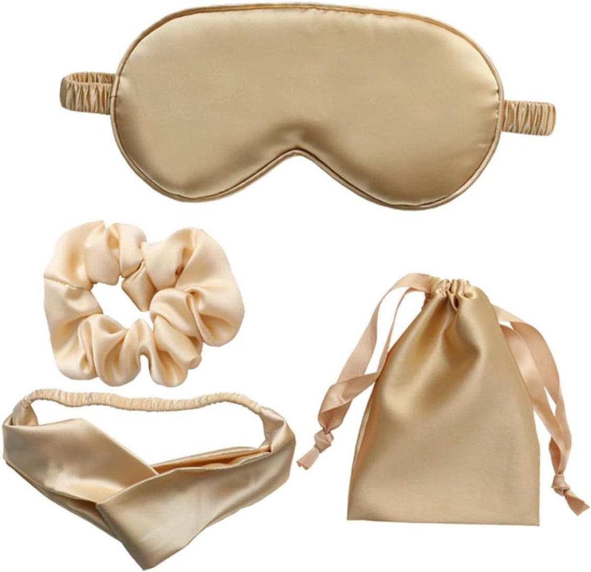 Slaapmasker Set - Oogmasker Slaap patch - Oogvermoeidheid Verlichten - Inclusief Haarband en Tasje - 20.5 x 9.5 cm - Goud