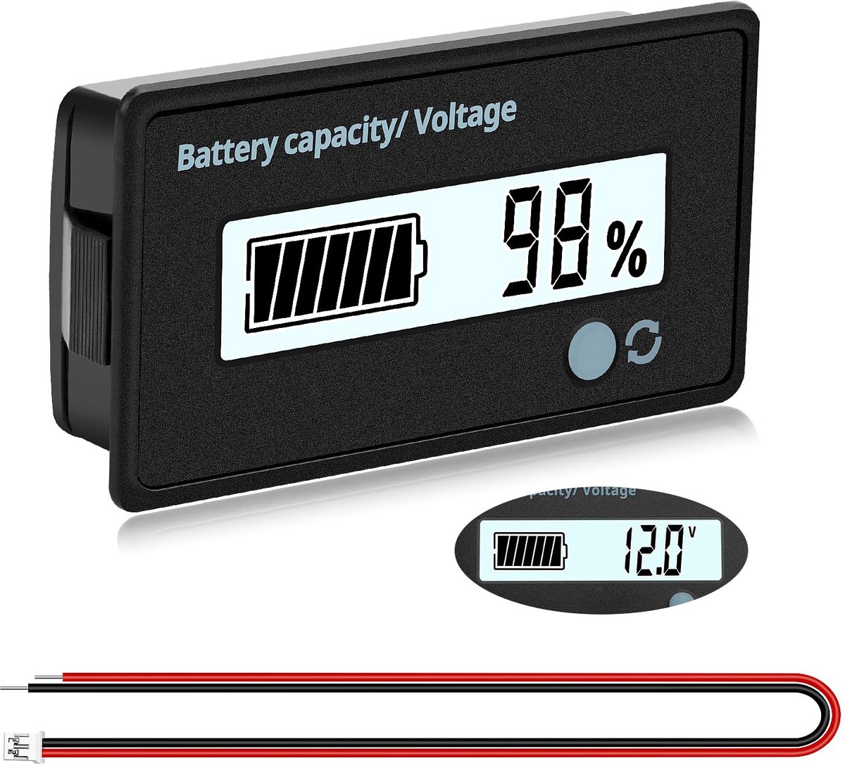 Batterijcapaciteit Voltmeter Metermonitor, Universele Batterijtester Spanningstester met LCD Scherm, LCD-Scherm DC 12V 24V 36V 48V 60V 72V Batterijmeter, Wit Licht