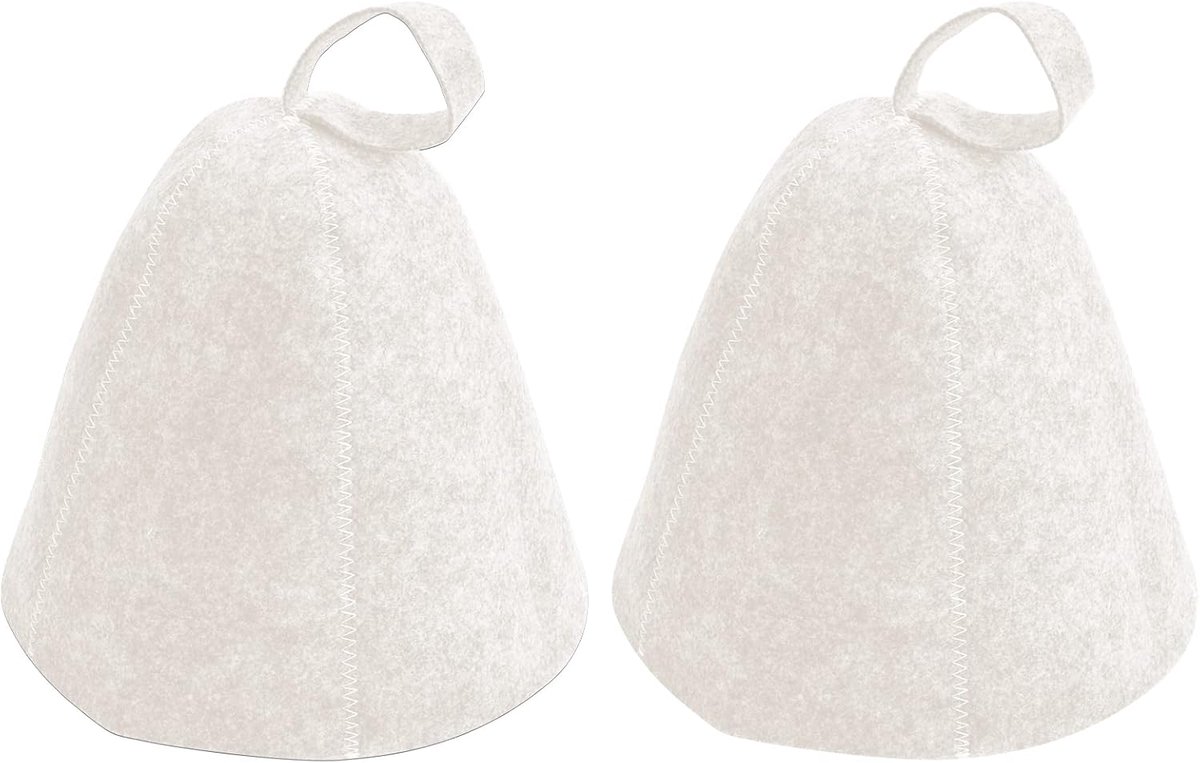 2 stuks saunahoed van vilt, sauna muts vilzhut, viltkap saunakap tegen hitte, sauna accessoire hoofddeksel, Banya-hoed voor dames & heren hoofdbescherming (wit)