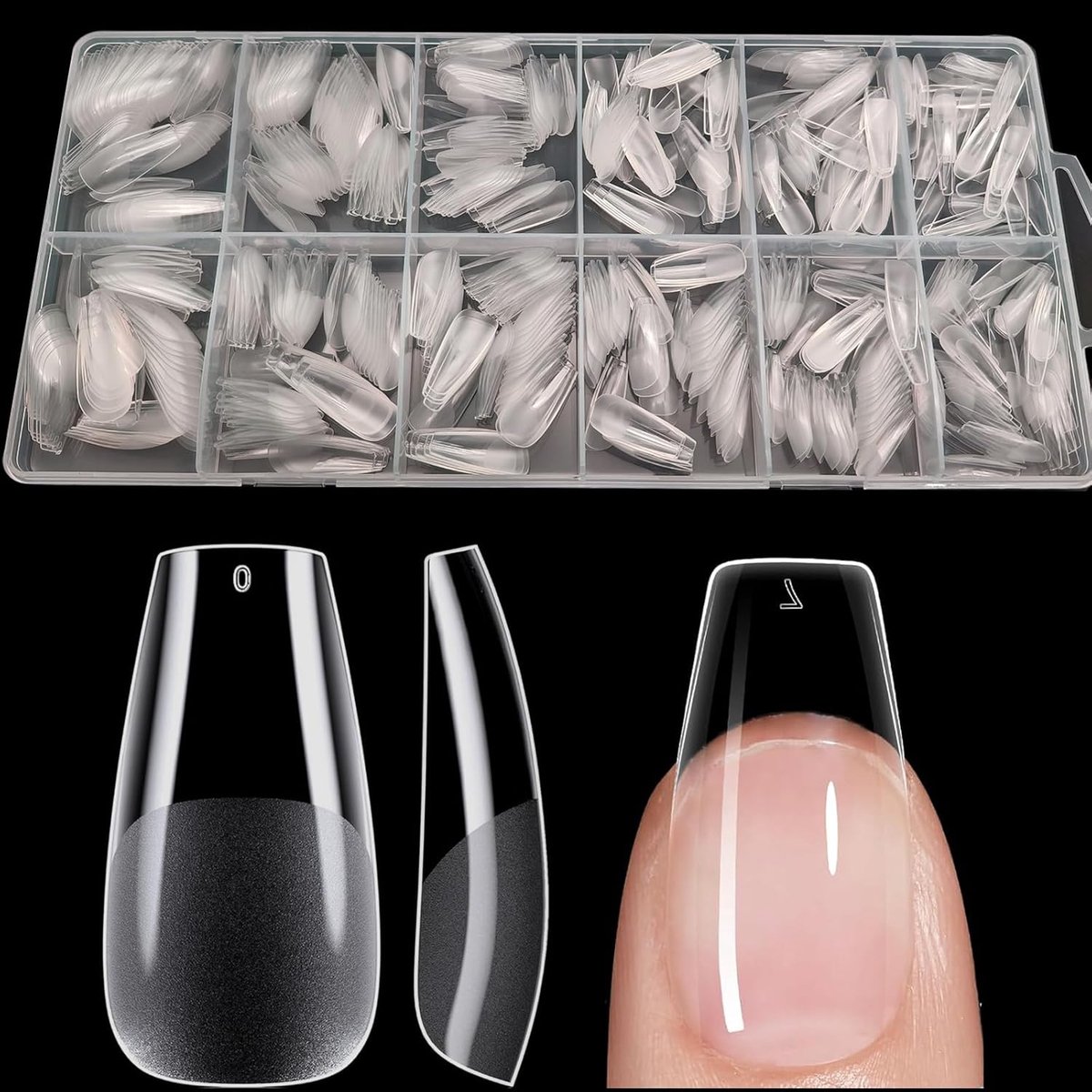 600 Stuks Nageltips Ballerina, 12 Maten Nail Tips Medium, Nagel Tips Full Cover, PMMA-hars, Voor Lijm-Op Nail Art Voor Nagelstudio'S Starter DIY, Kunstnagels Acryl