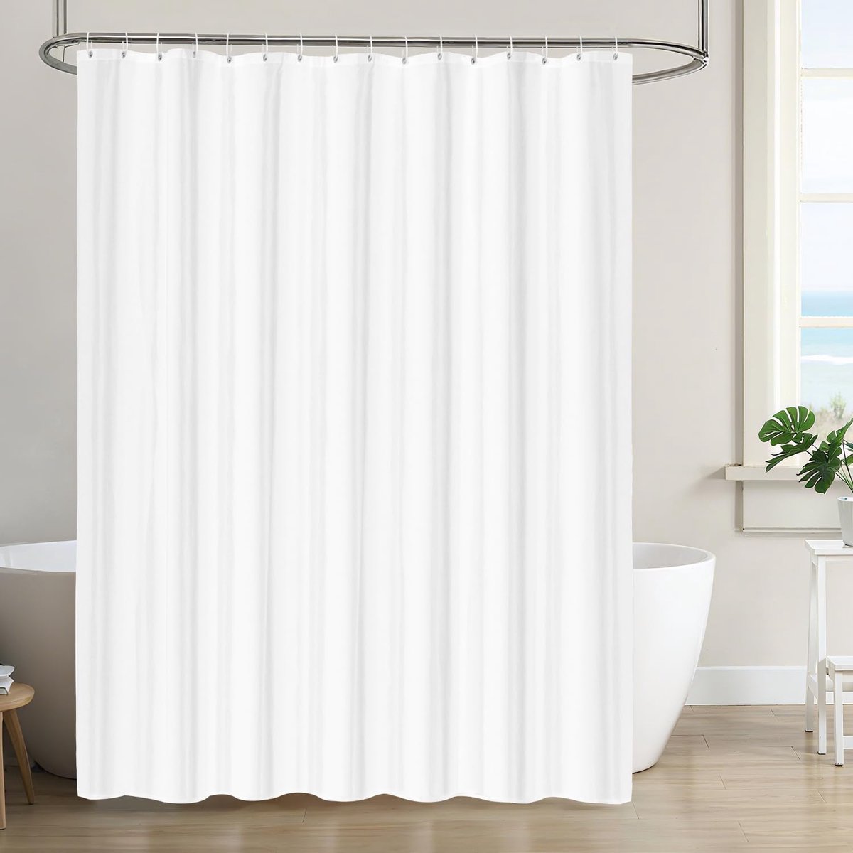 polyester textiel, schimmelwerend, voor badkamer, douchegordijn voor bad, douche, waterdicht, wasbaar, douchegordijn met 16 haken, wit