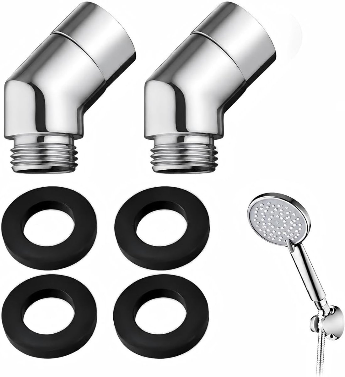 Douchekop adapter 2 stuks 135 graden - messing chroom - ruimtebesparend - perfecte douchehoek - SnelShoppen
