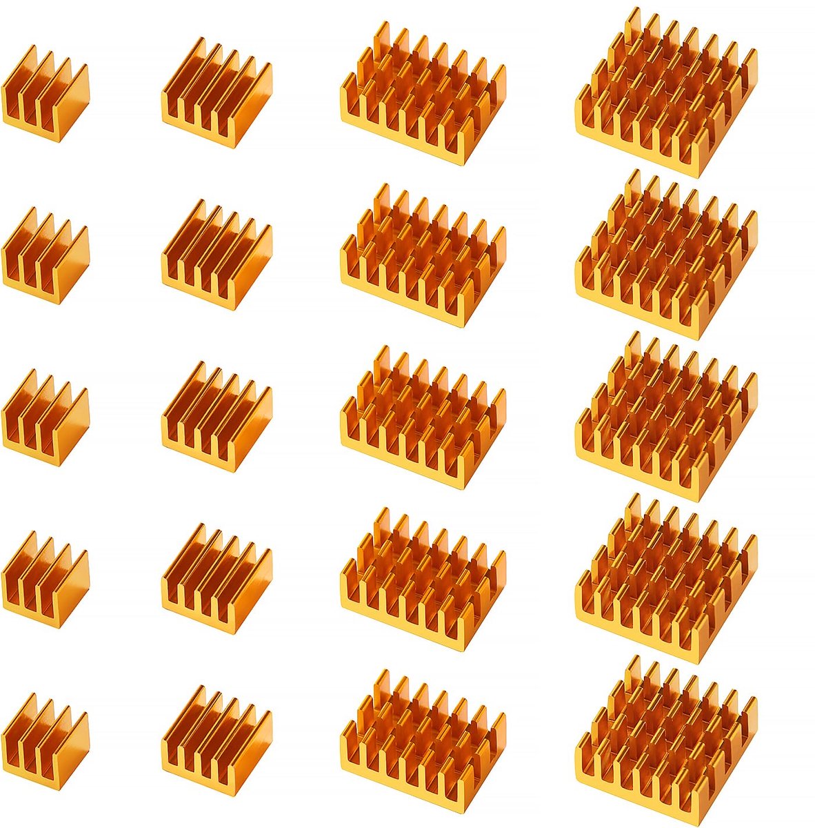 20 Stuks Aluminium Koellichaam Koelvin Kit, Printplaat Koelvin, Koelvinradiator koellichaam, met Thermisch Geleidende Plakband, voor Elektronische Componenten, Gouden