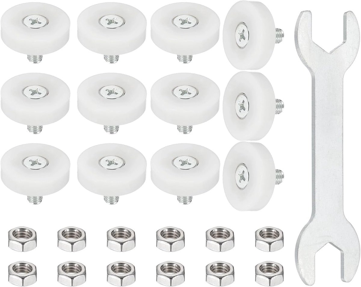 12 stuks 26 mm laderol, laderolwiel, kastpositionering schuiven met moersleutel, wielen voor meubels, reservewielen voor dossiers doe-het-zelf reserveonderdelen, wit