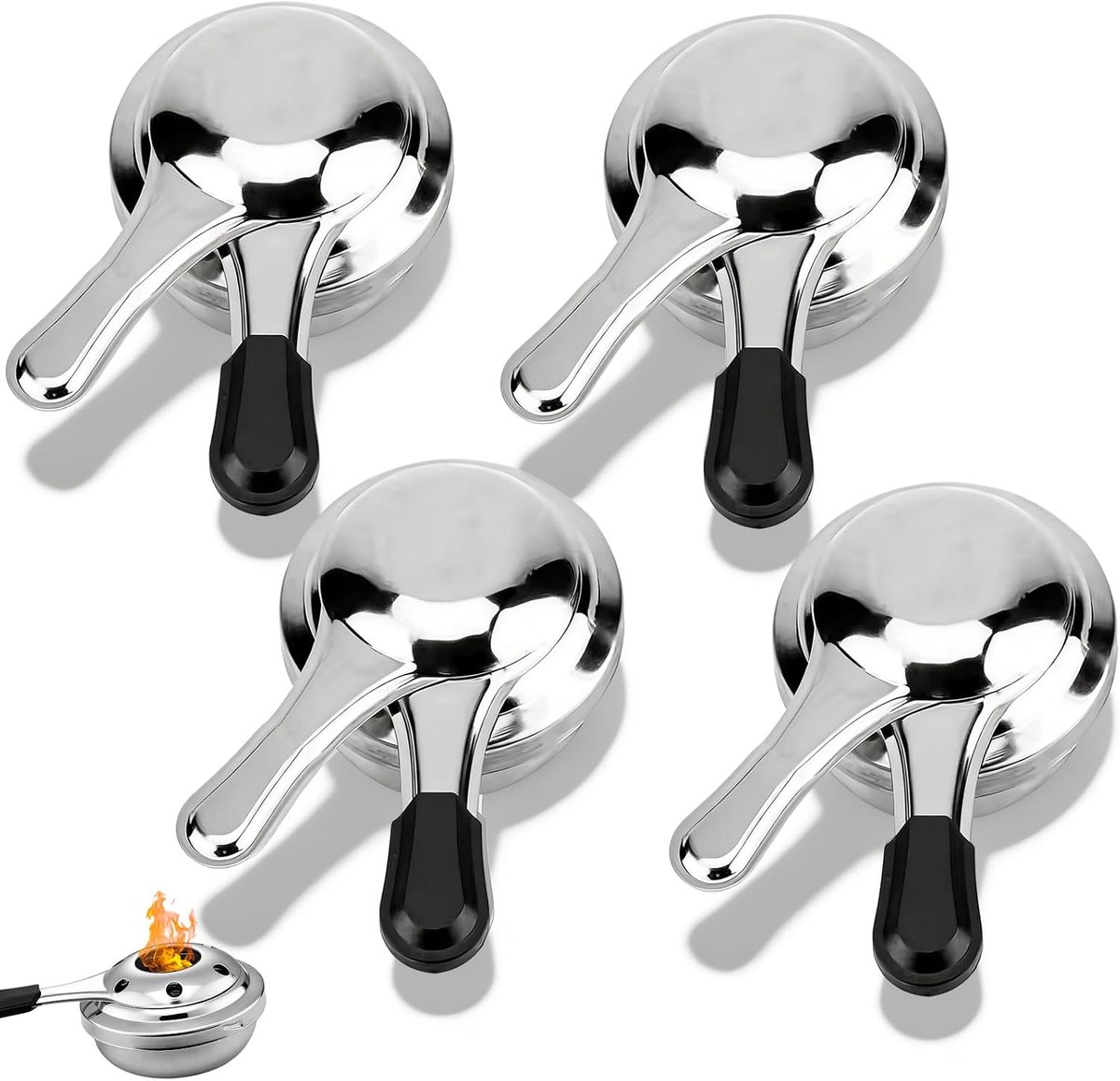 4 stuks brandpastahouder met deksel, roestvrij staal, fondue-brander, draagbare spiritusbrander, alcoholkoker voor chafing dish, brandpasta, buffetaccessoires, fondue