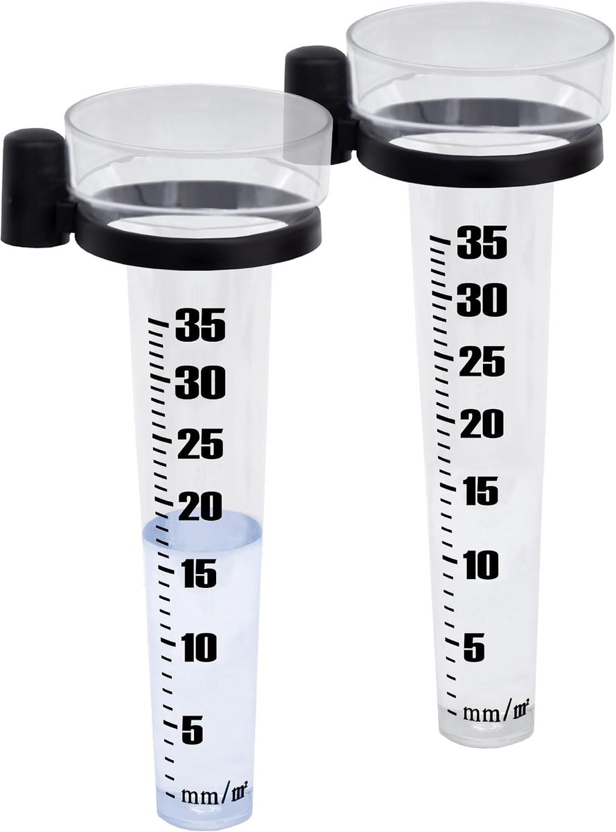 Regenmeter 25 cm met schaal en houder - set van 2 - neerslagmeter van kunststof voor weerstations - waterhoeveelheidsmeter weerstation accessoires pluviometer ombrometer regenmeetmeter