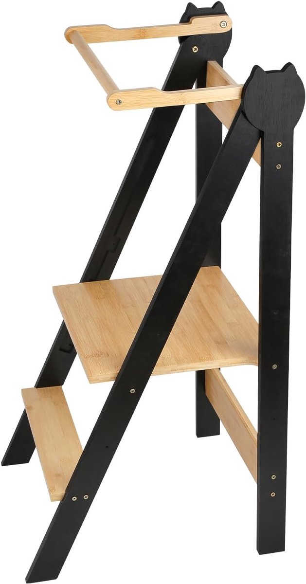 Montessori-leertoren, opvouwbaar, van bamboe, natuurlijke observatietoren voor kinderen vanaf 12 maanden, Montessori-methode, 3 verstelbare hoogtes, anti-kantelvoeten