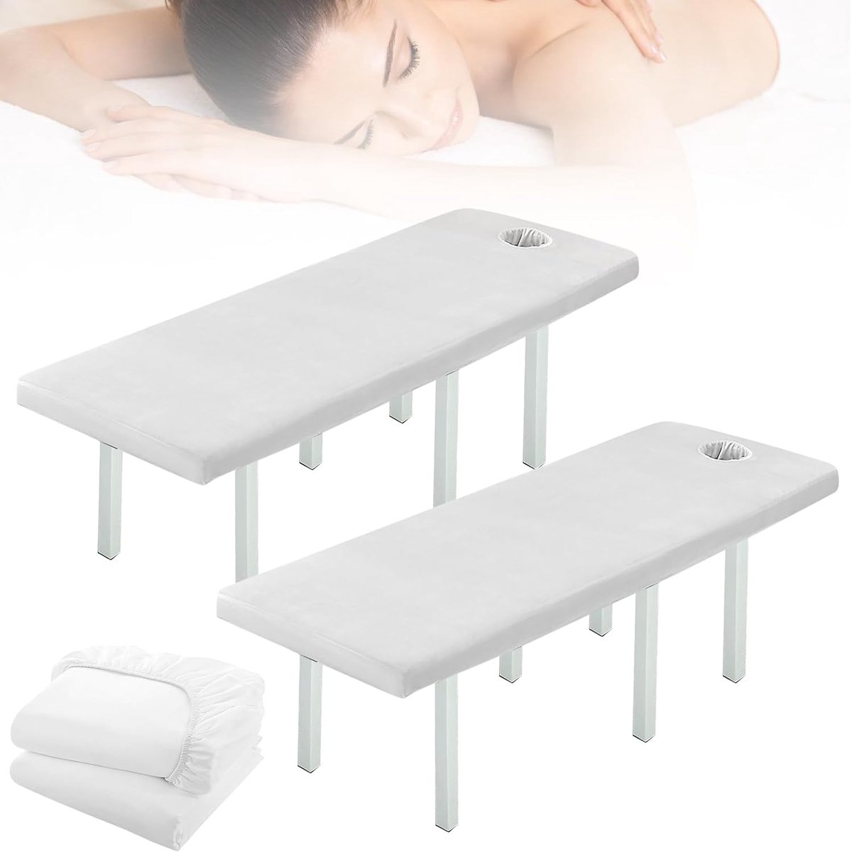 2 stuks, 80 x 190 cm, voor massagestoel, oliebestendig, wasbaar, beauty-dekbedovertrek met gat, elastische massagetafel hoes voor cosmeticatafel, spa, therapiebanken