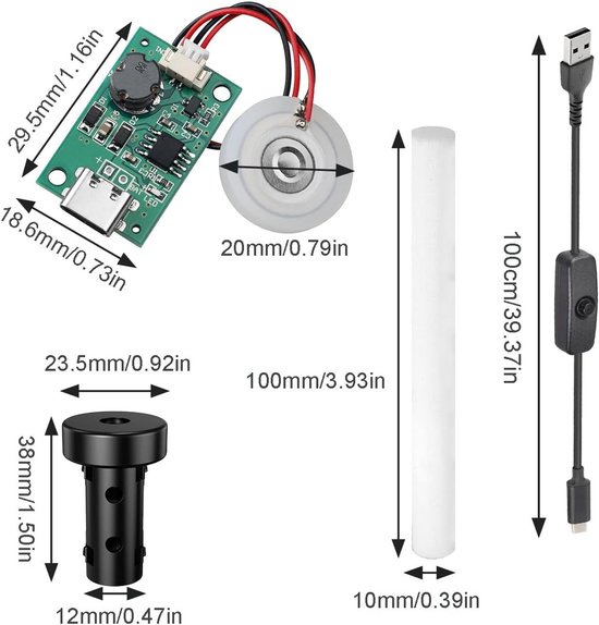 Mist Maker Kit, Ultrasone Verstuiver Module, DIY Fogger Sproeier Vervangingsset, met USB-kabel met AAN/UIT-knop, voor desktop watertanks, USB-luchtbevochtigers — afbeelding 4