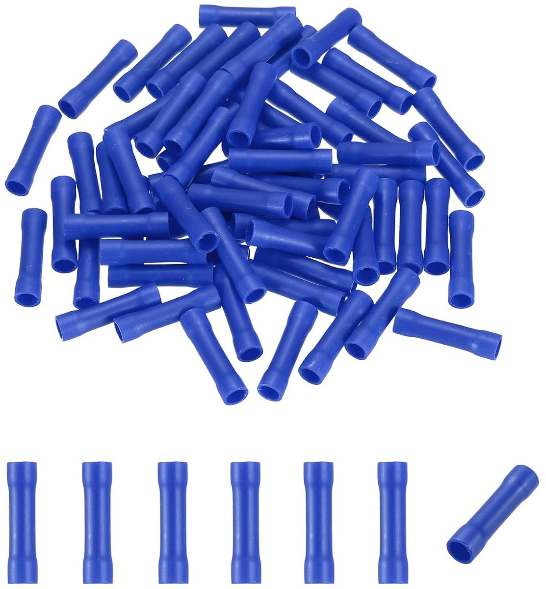 100 stuks volledig geïsoleerde adereindhulzen, krimpverbinder voor koperen kabel BV2 16-16 gauge, rechte klemmen voor elektrische aansluiting, blauw