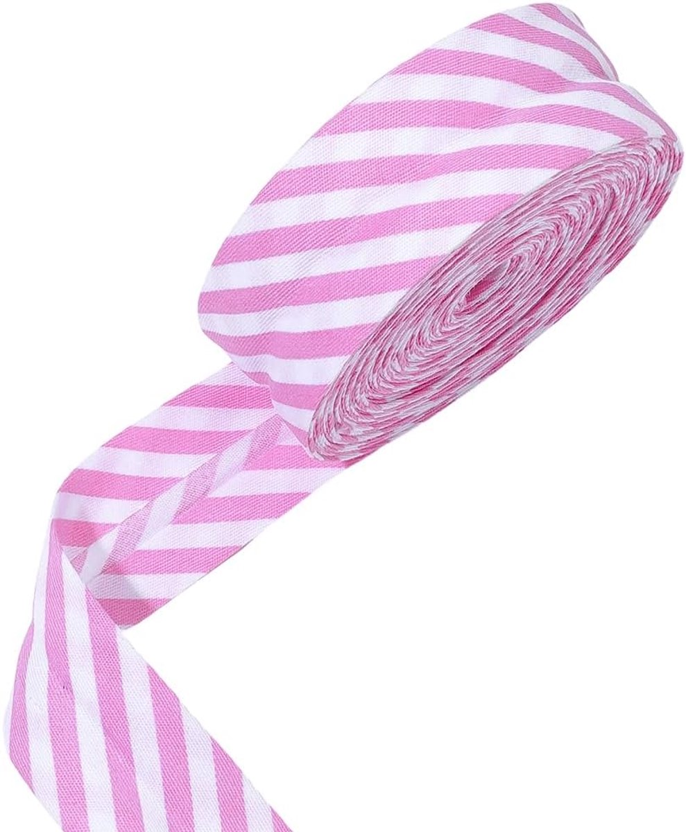 PandaHall 10 m gestreept, dubbel gevouwen, biasband, 20 mm breed, katoenen rand, roze/wit, naaibanden, gestreept koord, biasbanden voor quilten, naaien, zomen, handwerk, kleding