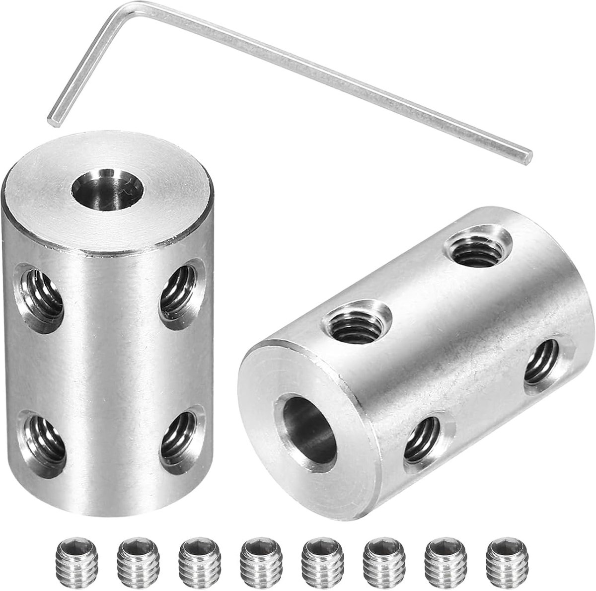 Starre schroefkoppeling 4 mm tot 5 mm askoppeling L 22 mm x D 14 mm stalen verbindingsstuk koppelingsset voor 3D-printer DIY encoder met 16 schroeven zeskantsleutel, 4 stuks