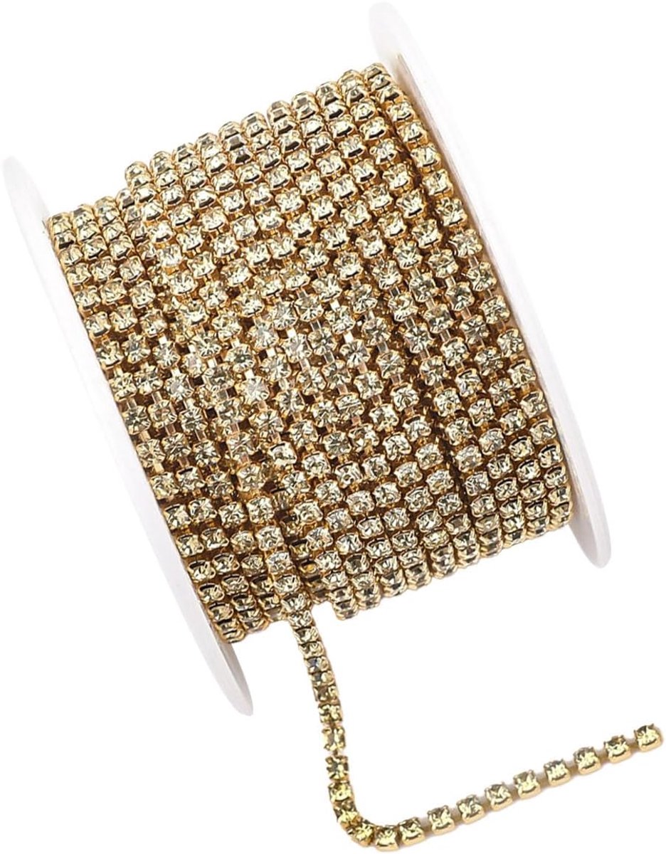Strasssteentjes, glitterband om op te naaien, paillettenband, strassband, strass, rand, knutselen, kristal voor sieraden, naaien, doe-het-zelf bruiloftsdecoratie, goudkleurig, 2,5 mm