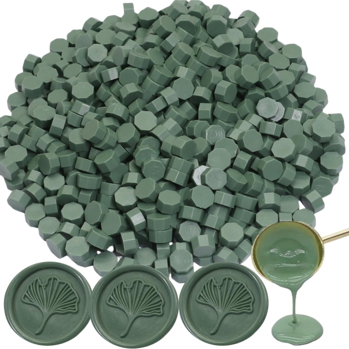 300 stuks, olijfgroen, zegelparels, achthoekige waszegelset voor uitnodigingen, kaarten, enveloppen, wijnpakketten, geschenkverpakkingen (olijfgroen)
