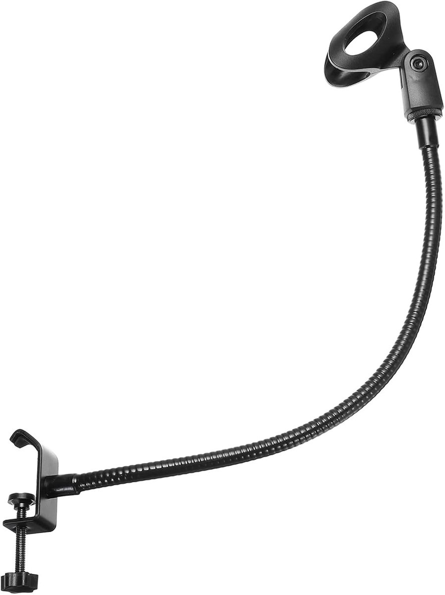 18,5" zwanenhals bureau microfoon standaard, flexibele arm desktop microfoon standaard met clip, 3/8" tot 5/8" microfoon houder voor zang spraak, zwart