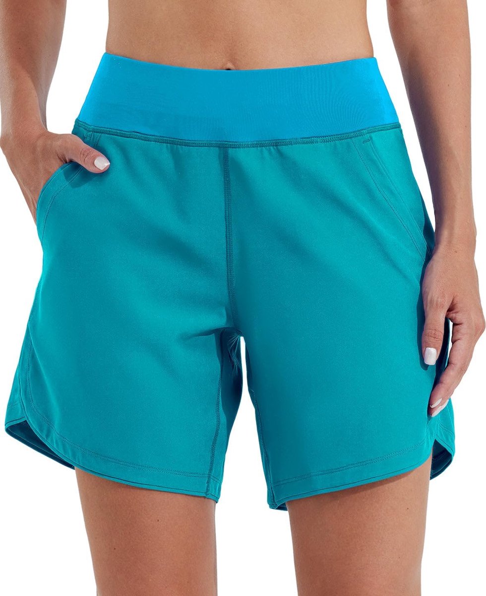 Shorts, boardshorts voor dames, 17,8 cm, sneldrogend, hoge taille, UPF50+ uva-bescherming, met binnenzakken