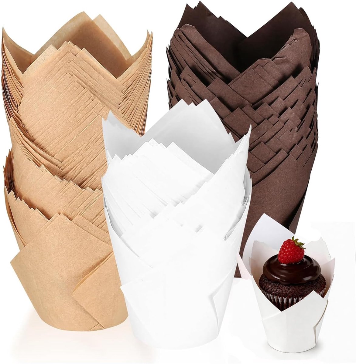 200 stuks tulpen-muffinvormpjes, premium papieren cupcake-bakbekers voor bruiloft, verjaardag en communie