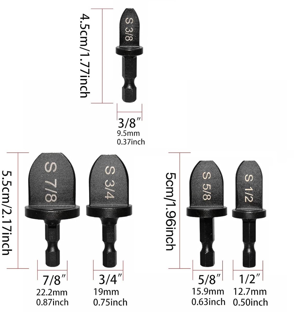 5 -delige Koperen Buisexpander Set – Optromp bit set voor Airconditioning Installatie – Zeshoekige Handgreep – Ø 3/8", 1/2", 5/8", 3/4", 7/8" – Voor Boormachine
