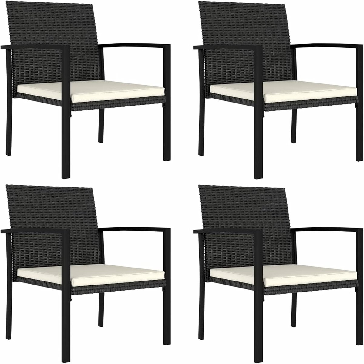 Tuineetkamerstoelen, 4 stuks, tuinstoel, tuinstoel, balkonstoel, tuinstoel, balkonstoel, tuinstoel, balkonstoelen, tuinmeubelen voor balkon, tuin, terras, zwart, polyrotan
